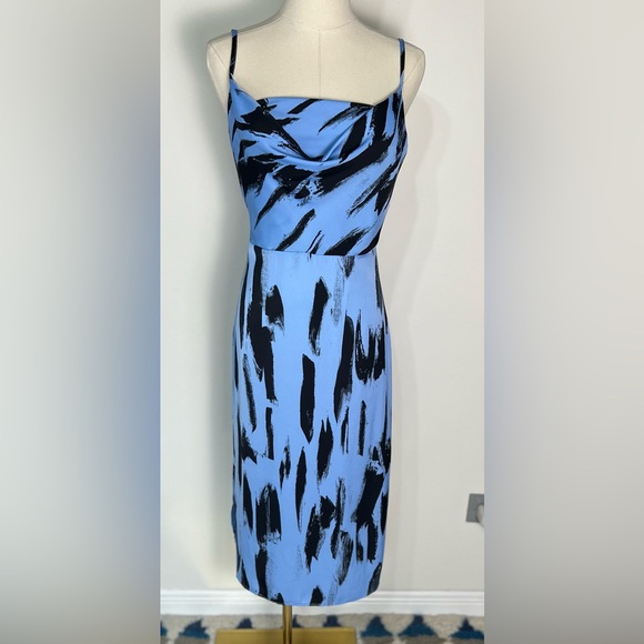 Forever 21 Dresses & Skirts - Forever 21 Blue Black Geometric Design Cowl Neck Strap Aline MIDI Dress Size S